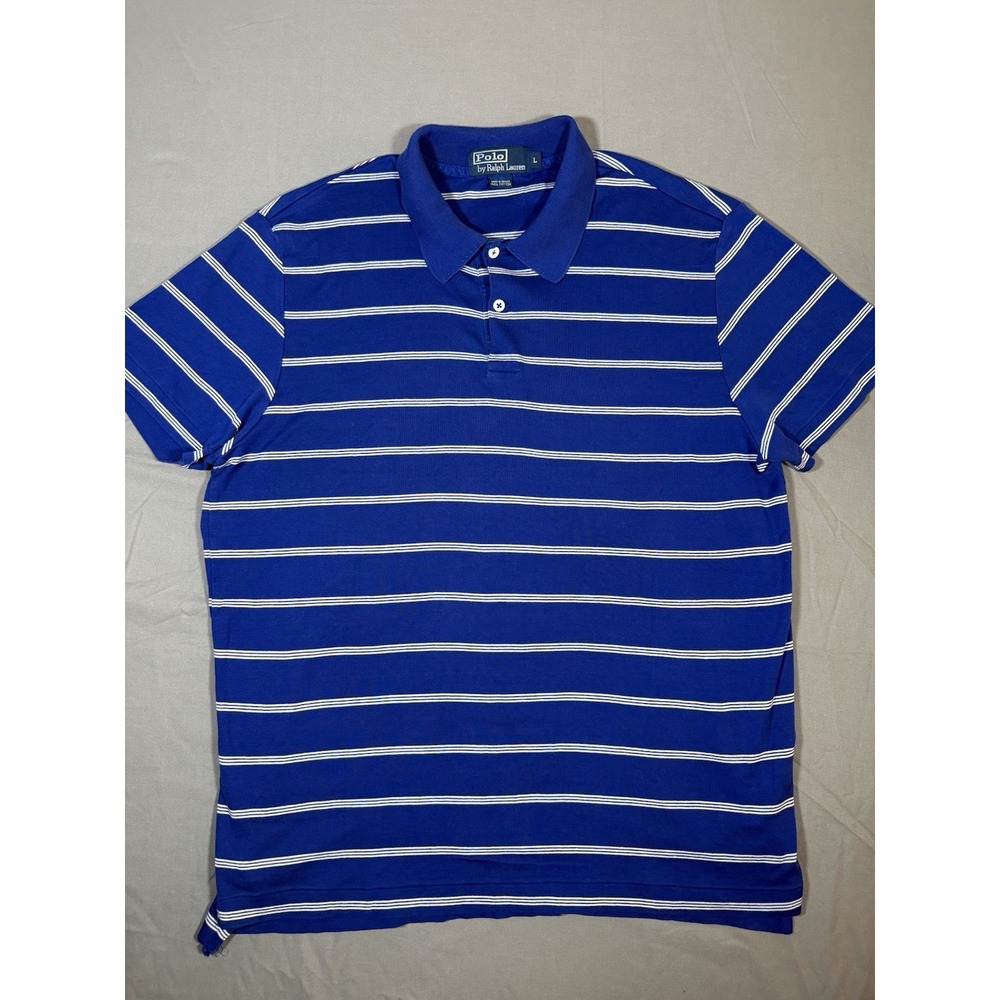 Polo Ralph Lauren 100% Cotton Blue With White Stripe Polo Men's Size Large